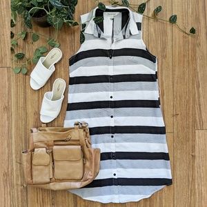 🖤Modern Stripe Sleeveless Button Down Dress-SM